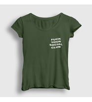 Presmono Kadın Sarı Fuck Your Social Club T-Shirt 402019tt (Haki)