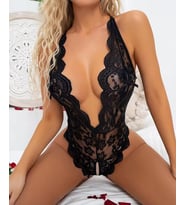 Jesica Dantelli Özel Bölgesi Açık Arkası Açık Göğüs Ucu Dekolteli Fantezi Bodysuit- 47/48/49 (Siyah)