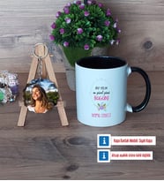 Doğum Günü Hediyesi Kupa Bardak Beyaz ve Fotoğraflı Ahşap Anahtarlık Hediye (Model 11)