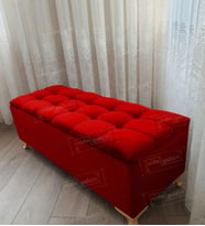 Çizgi Kapitoneli Sandıklı Puf 110 cm Gold Ayak (Kırmızı)
