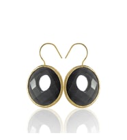 Kadir Jewellery 22 Ayar Altın Kaplama Kadın Taşlı Küpe -El İşçiliği Ve Hipoalerjenik Küpe (Siyah)
