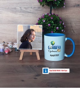 Coğrafya Öğretmeni Fotoğraflı Dekoratif Taş, Kupa Bardak Beyaz Hediye Öğretmenler Günü Hediyesi (Model 4)