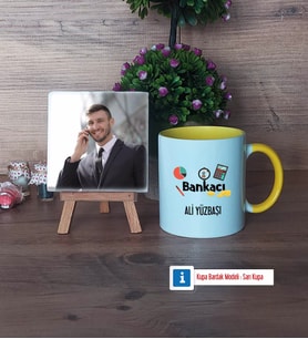 Bankacı Fotoğraflı Dekoratif Taş, Kupa Bardak Beyaz Hediye (Model 7)