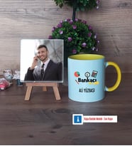 Bankacı Fotoğraflı Dekoratif Taş, Kupa Bardak Beyaz Hediye (Model 7)