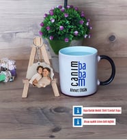 Babaya Hediye Kupa Bardak Beyaz ve Fotoğraflı Ahşap Anahtarlık Hediye (Model 9)