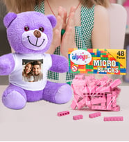 Kişiye Özel Peluş Mor Ayıcık Ve Renkli Micro Blocks Lego (Pembe)