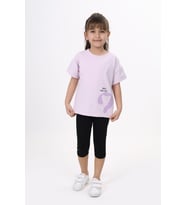 Toontoy Kız Çocuk Who Are You Baskılı Kaprili Takım (Açık Lila)