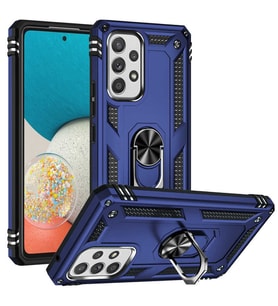 Samsung Galaxy A53 5G Uyumlu Kılıf Standlı Manyetik Yüzüklü Military Magnetic Ring Polycarbonate and TPU Case (Lacivert)