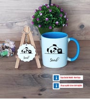 Sevimli Panda Kupa Bardak Kırmızı ve Ahşap Anahtarlık Hediye (Model 3)
