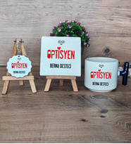 Optisyen Hediye Seti Kupa Bardak T Kulplu, Dekoratif Taş, Anahtarlık Tıp Bayramı Hediyesi (Model 2)