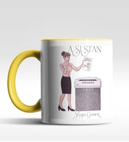 Kişiye Özel Asistan Tasarımlı Siyah Kupa (Beyaz-Sarı)