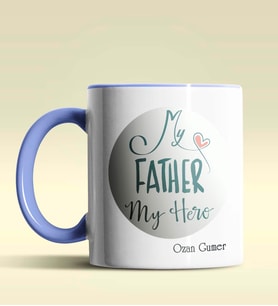 Kişiye Özel My Father My Hero Tasarımlı Siyah Kupa Bardak (Mavi)