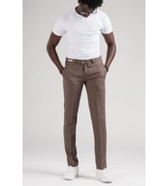 Ecer Slimfit Beli Lastikli ve İplikli %100 Linen Ham Keten Jogger Pantolon (Kahverengi)