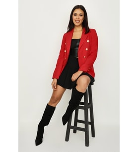 Kadın Gold Düğme Kapamalı Astarlı Blazer Ceket (Kırmızı)