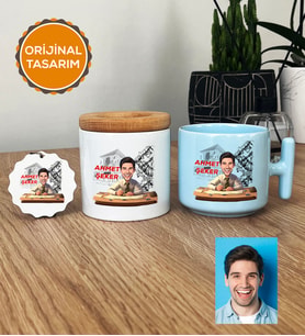 Kişiye Özel Karikatürlü Mimar Hediye Seti Pastel T Kupa, Kalemlik, Anahtarlık Erkek Mimara Mimarlar Günü Hediyesi (Mavi)