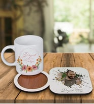 Kişiye Özel Tasarım Kupa Bardak Ve Fotoğraflı Ahşap Bardak Altlığı 99379 (Mavi)