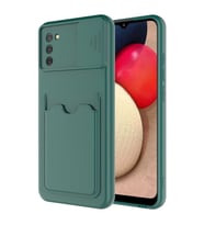 Galaxy A02S Kılıf Deri Görünümlü Kartlıklı Kamera Korumalı Silikon (Yeşil)