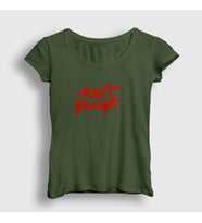 Presmono Kadın Sarı Logo Daft Punk T-Shirt 59987tt (Haki)