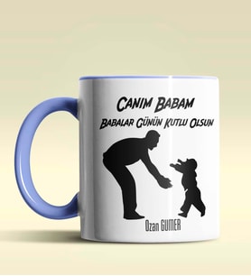 Kişiye Özel Babalar Günün Kutlu Olsun 9 Tema Siyah Kupa Bardak (Mavi)