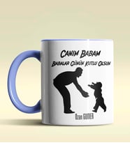Kişiye Özel Babalar Günün Kutlu Olsun 9 Tema Siyah Kupa Bardak (Mavi)