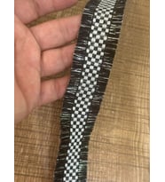 ETNİK ÇİFT TARAFLI PÜSKÜLLÜ ŞERİT DİKİŞ GİYİM AKSESUARI EN 3 CM (1 METRE ) (Siyah)
