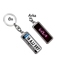 Kişiye Özel Kia Simli Pembe Logo Tema Plaka Anahtarlık (Gümüş)