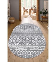 Dijital Baskılı Kaymaz Taban Yıkanabilir Oval Salon Halısı Mutfak Halısı Yolluk NDO-HT-986 (Gri)