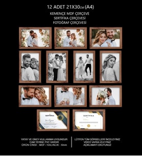 12 Adet 21x30 Çerçeve - Mdf Çerçeve - Fotoğraf Çerçevesi - A4 Sertifika Çerçevesi (Kahverengi)