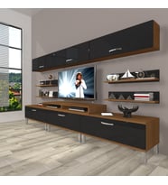 Decoraktiv Ekoflex 8y Slm Krom Ayaklı Tv Ünitesi Tv Sehpası (Siyah - Ceviz)
