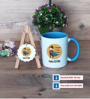 Öğretmenler Günü Hediyesi Kupa Bardak Kırmızı ve Ahşap Anahtarlık Hediye (Model 3)
