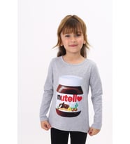 Toontoy Kız Çocuk Nutella Baskılı T-Shirt ( Gri-Melanj)