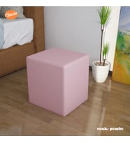 Modilayn Kare Puf Tabure Ahsap İskeletli Kumas Tabure (Pembe)