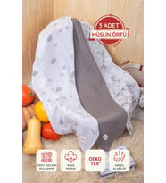 Luckka Dijital Baskılı 3'lü Müslin Örtü Seti - 75x75 cm (Gri)