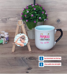 Anaokulu Öğretmeni Kupa Bardak Beyaz ve Fotoğraflı Ahşap Anahtarlık Hediye Öğretmenler Günü Hediyesi (Model 10)