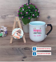 Anaokulu Öğretmeni Kupa Bardak Beyaz ve Fotoğraflı Ahşap Anahtarlık Hediye Öğretmenler Günü Hediyesi (Model 10)