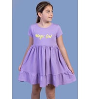 Toontoy Kız Çocuk Büzgü Detaylı Baskılı Elbise (Lila)