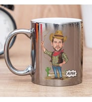 Erkeğe Hediye İsimli Kovboy Karikatürlü Kupa Bardak (Gümüş)