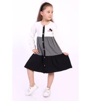 Toontoy Kız Çocuk Göğsü Pretty Nakışlı Elbise (Ekru)