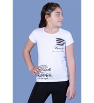 Toontoy  Kız Çocuk T-Shirt Göğsü Lazer Kesim Taşlı (Beyaz)