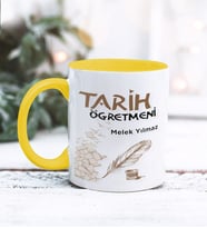 Tarih Öğretmeni Tasarımlı Kişiye Özel Kupa Bardak (Sarı)