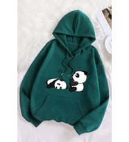 Unisex Panda Baskılı Oversize Sweatshirt (Yeşil)
