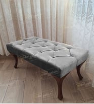 Kapitoneli Ayak Ucu Kapı Önü Antre Bench Puf Ceviz Ayak (100*45) (Gri)