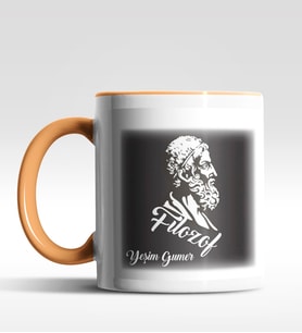 Kişiye Özel Filozof Tasarımlı Siyah Kupa (Beyaz-Turuncu)