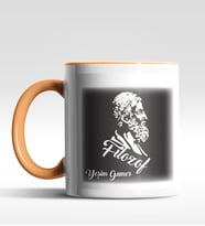 Kişiye Özel Filozof Tasarımlı Siyah Kupa (Beyaz-Turuncu)
