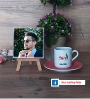 Savcı Fotoğraflı Dekoratif Taş, Ahşap Altlıklı Türk Kahvesi Fincanı Hediye (Model 6)