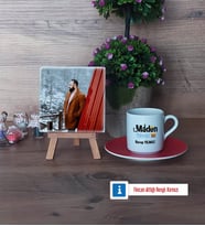Maden Mühendisi Fotoğraflı Dekoratif Taş, Ahşap Altlıklı Türk Kahvesi Fincanı Hediye (Model 3)