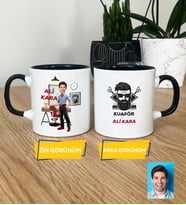 Kişiye Özel Karikatürlü Kuaför Hediye Kupa Bardak Erkek Kuaföre Berbere Hediye (Siyah)