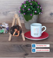 Modelist Türk Kahvesi Fincanı Ahşap Altlıklı ve Fotoğraflı Ahşap Anahtarlık Hediye (Model 3)