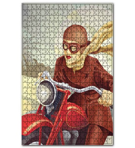 Cakapuzzle Kırmızı Motorsikletli Kahverengi Kıyafet Kız Puzzle Yapboz MDF(Ahşap) (1000 Parça)