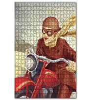 Cakapuzzle Kırmızı Motorsikletli Kahverengi Kıyafet Kız Puzzle Yapboz MDF(Ahşap) (1000 Parça)
